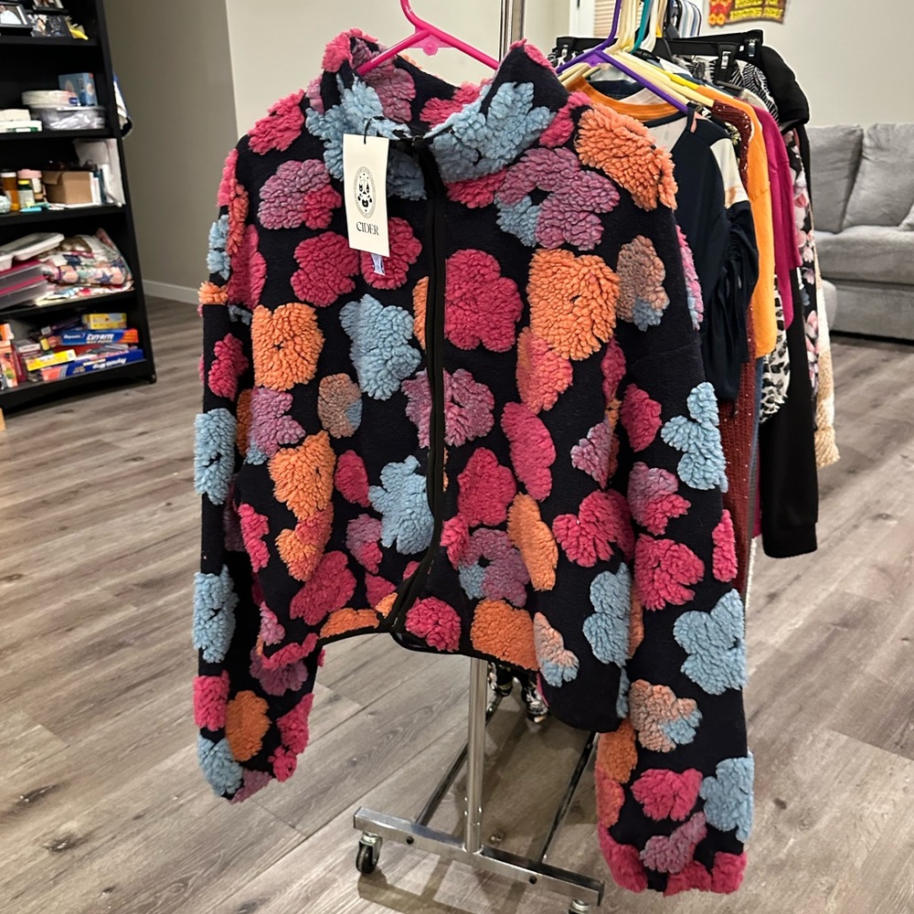 🆕Cider Women’s plus-size Black & Pink & Blue Sherpa Zip-up Jacket Coat💜💜3X - Picture 6 of 10